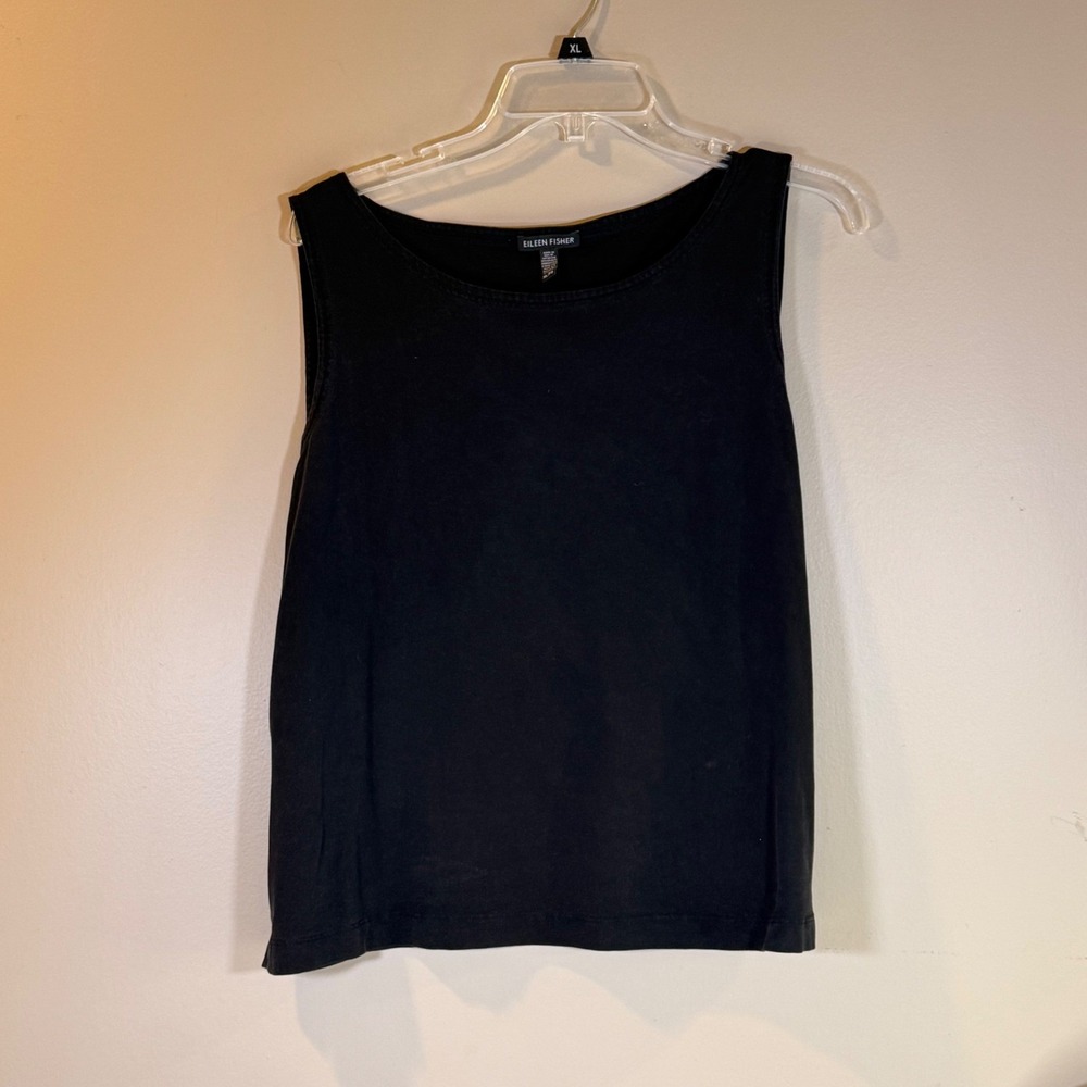 Eileen Fisher Tank Top Women XL Black Scoop Neck Quiet Luxury Eco Minimalist
